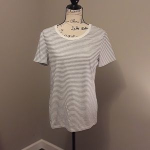 White & Black Stripe Crew Neck T-Shirt